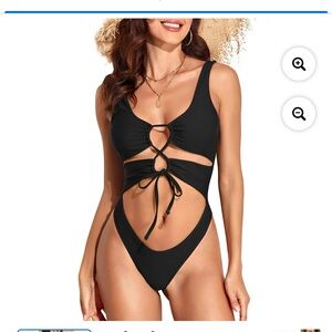 NWT Women's Sexy High Cut One Piece Swimsuit Thong Black Bathing Suit Sz S